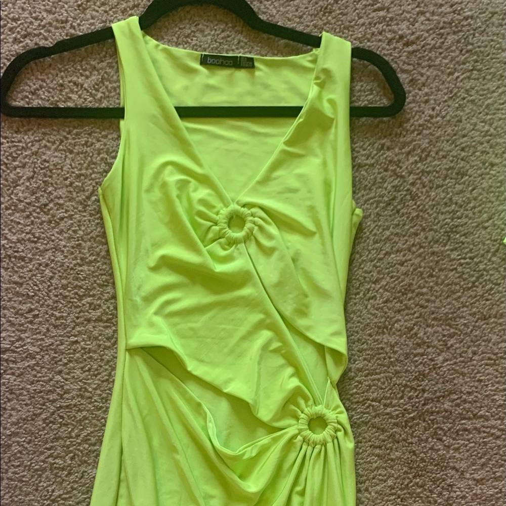 Boohoo neon green cut out bodycon dress